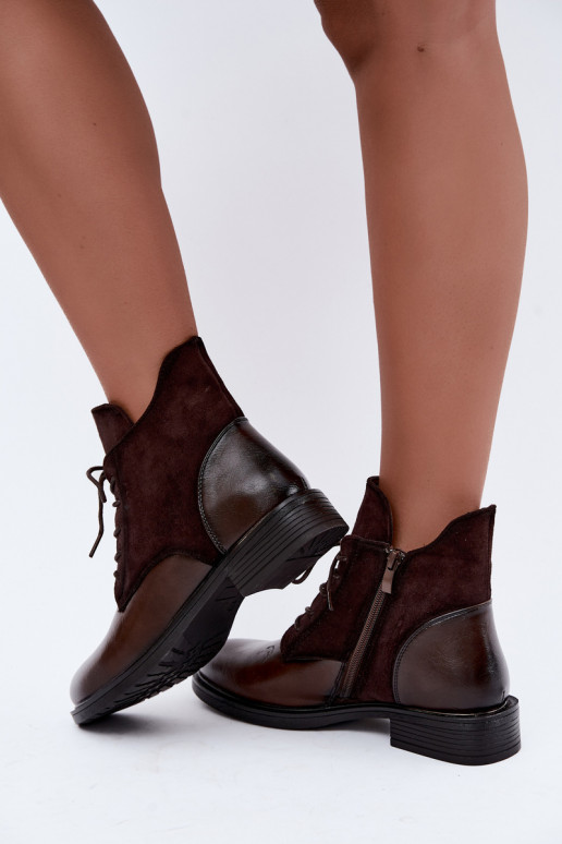 Ismerae chocolate brown ankle boots with wide heels
