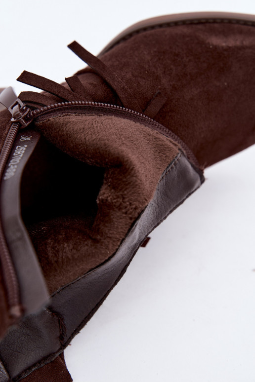 Elisya chocolate brown cowboy-style ankle boots with fringes