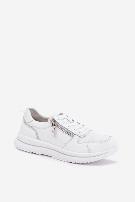 Oselia leather sneakers with decorative zipper in white