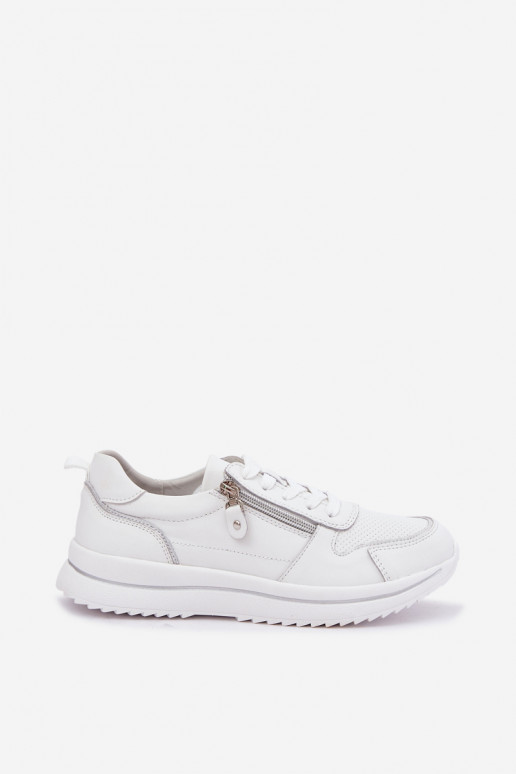 Women's Leather Sneakers With Decorative Zipper White Oselia
