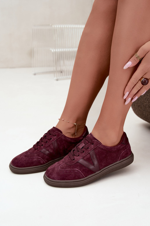 Women's Leather Suede Bordeaux Sneakers Cariva