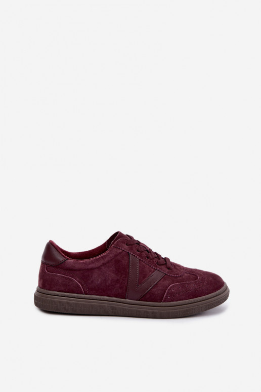 Bordowe skórzane i zamszowe sneakersy Cariva