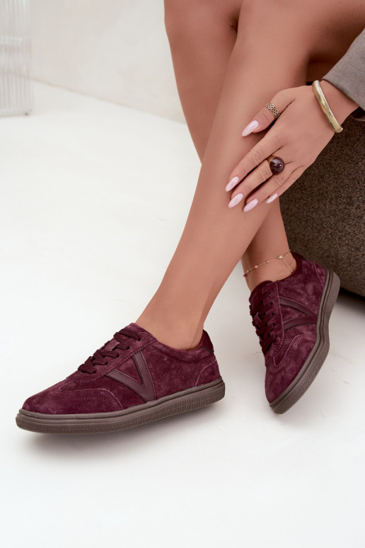 Women's Leather Suede Bordeaux Sneakers Cariva