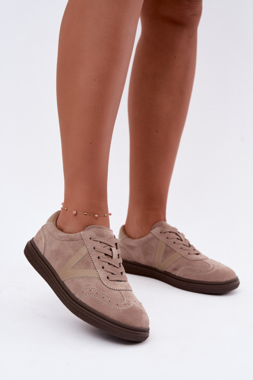 Women's Leather Suede Sneakers Beige Cariva