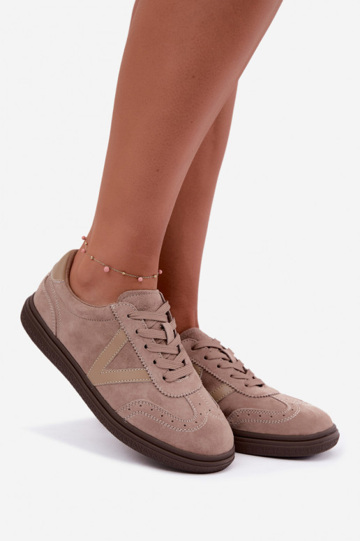 Women's Leather Suede Sneakers Beige Cariva