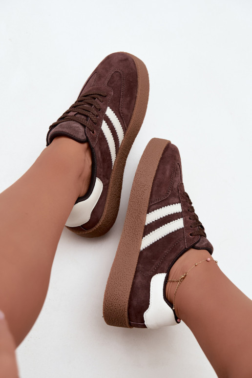 Czekoladowe i białe sneakersy z sztucznej zamszowej skóry Bellmont