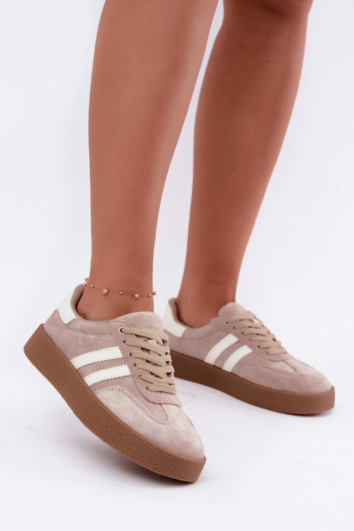 Women's Beige Natural Suede Sneakers Bellmont