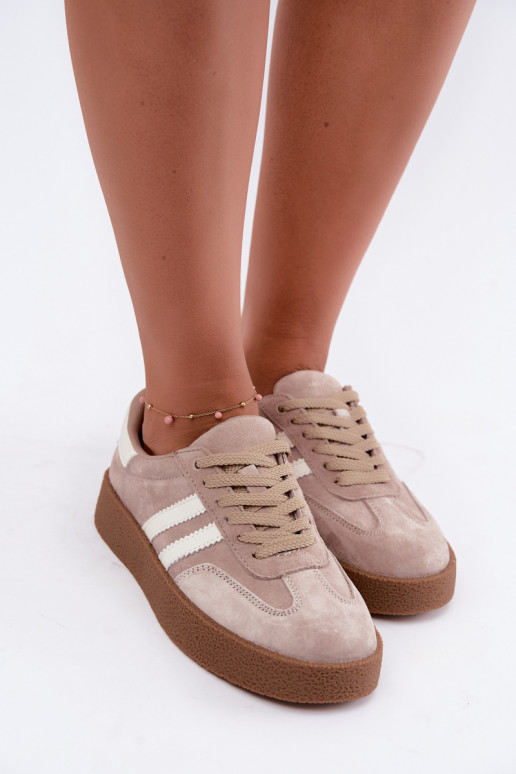 Women's Beige Natural Suede Sneakers Bellmont