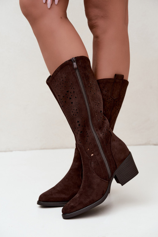 Cut-out cowboy-style ankle boots with heels CzekoladoĮe Garena