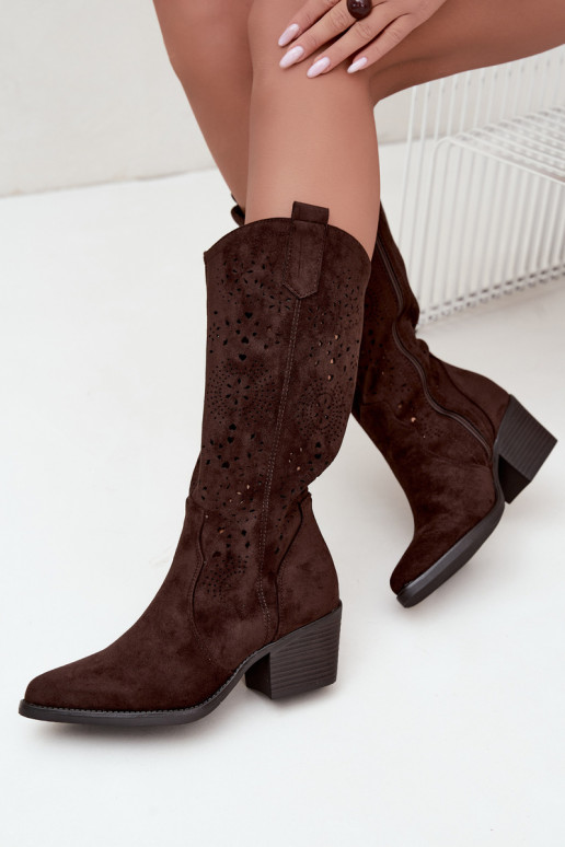 Cut-out cowboy-style ankle boots with heels CzekoladoĮe Garena