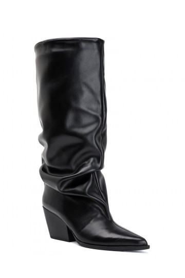 Women's knee-high boots with curved upper and heels in black color Durela 2