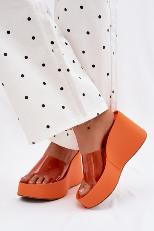 Orange women's slippers with transparent straps Zolretia