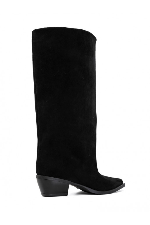 buty za kostkę na obcasie z zamszu ekologicznego czarne Casella