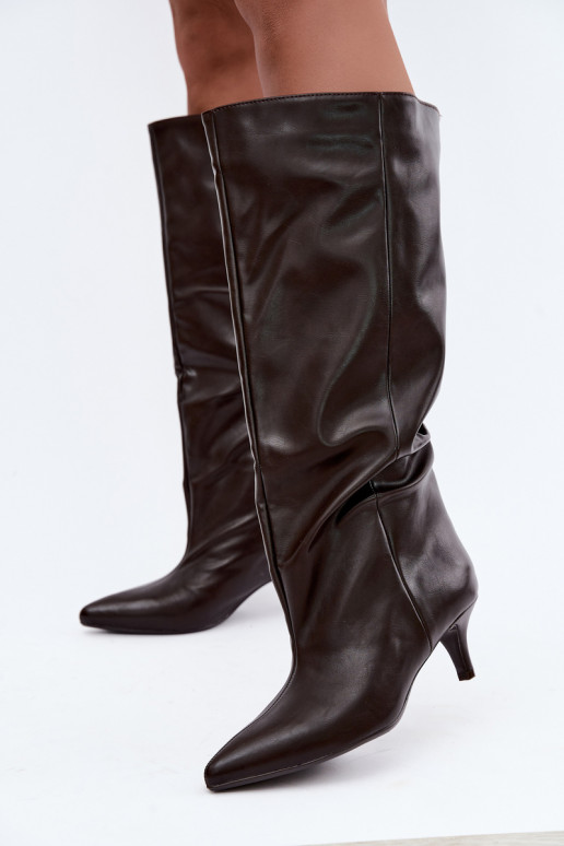 Ankle boots with heels in chocolate faux suede Desya