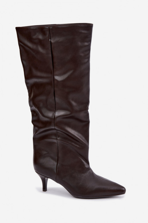 Ankle boots with heels in chocolate faux suede Desya