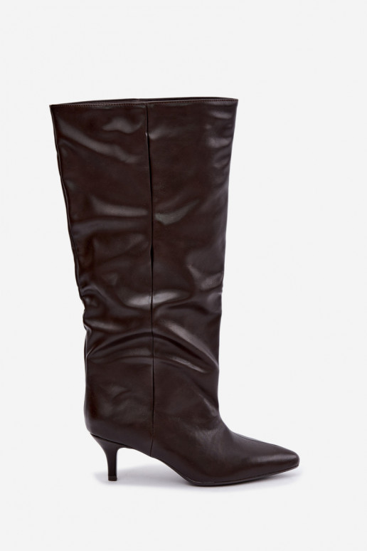 Ankle boots with heels in chocolate faux suede Desya