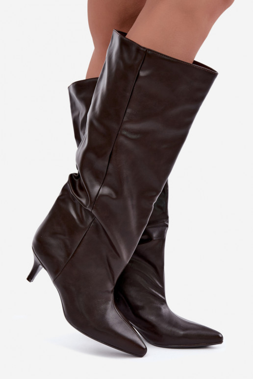 Ankle boots with heels in chocolate faux suede Desya