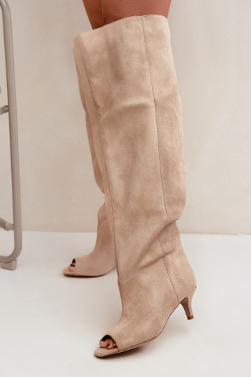 Knee-high boots with high shaft and open toes in sand Henya 2