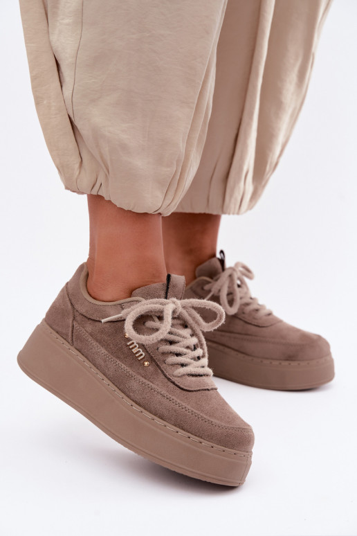 Sneakers z zamszu z platformą w kolorze glinianym Teysa