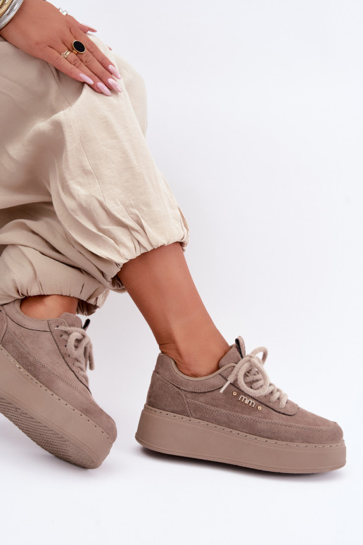 Sneakers z zamszu z platformą w kolorze glinianym Teysa