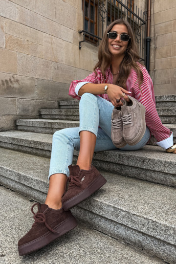 Suede sneakers with platform in chocolate Teysa