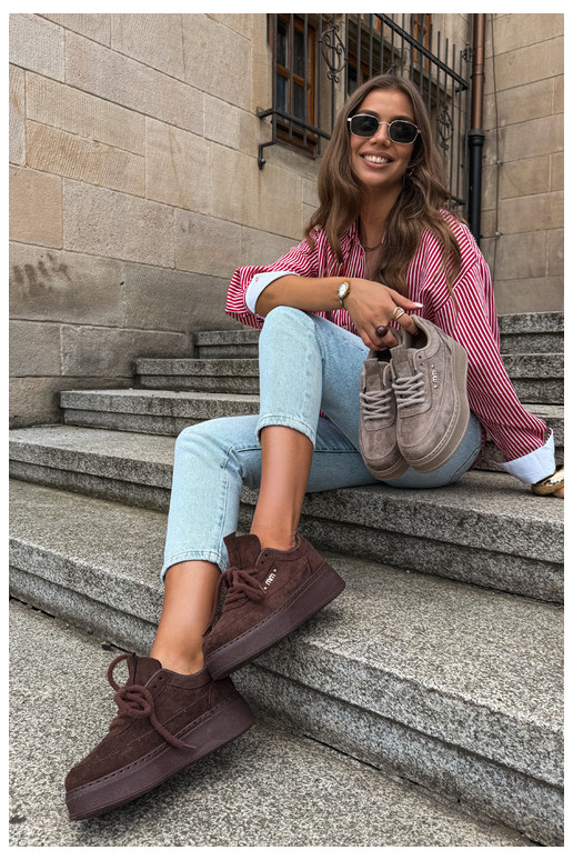 Suede sneakers with platform in chocolate Teysa