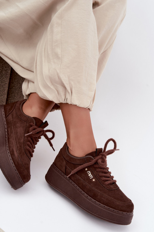 Sneakers z zamszu z platformą w kolorze czekoladowym Teysa
