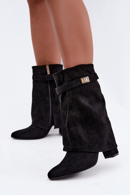 Women's warm ankle boots with decorated heels in black Luvielle