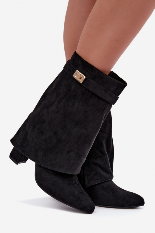 Women's warm ankle boots with decorated heels in black Luvielle