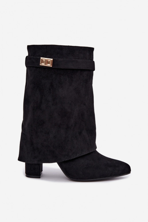 Women's warm ankle boots with decorated heels in black Luvielle