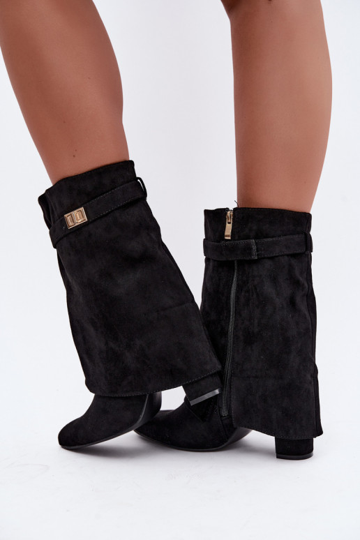 Women's warm ankle boots with decorated heels in black Luvielle