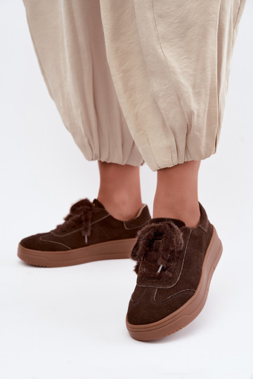 Faux suede sneakers with fur and laces Kobbo 79655 chocolate 2
