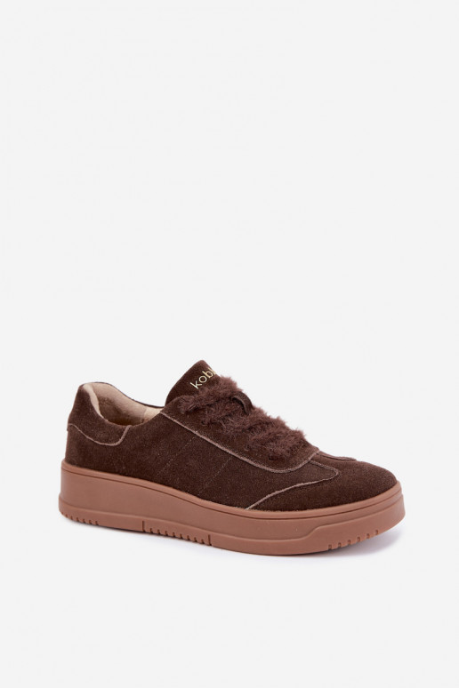 Faux suede sneakers with fur and laces Kobbo 79655 chocolate