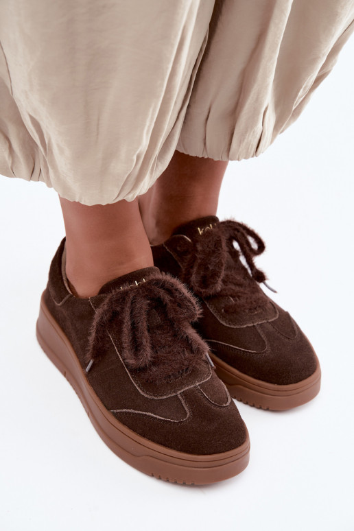 Faux suede sneakers with fur and laces Kobbo 79655 chocolate