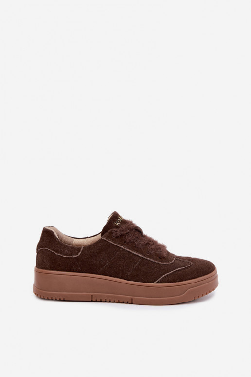 Faux suede sneakers with fur and laces Kobbo 79655 chocolate