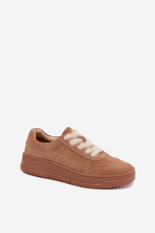 Faux suede sneakers with fur and laces Kobbo 79655 brown