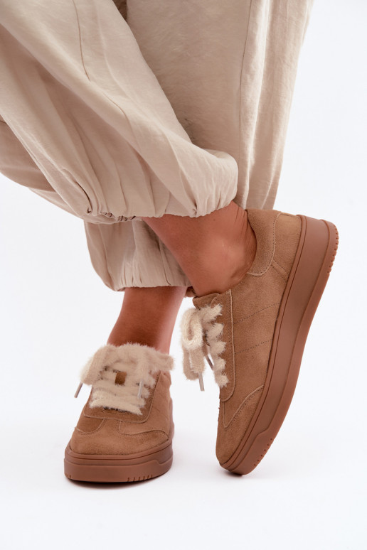 Faux suede sneakers with fur and laces Kobbo 79655 brown