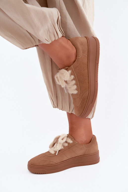 Faux suede sport shoes with fur and laces Kobbo 79655 brown