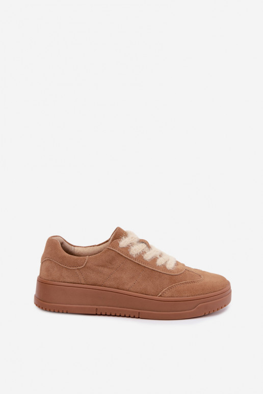 Faux suede sneakers with fur and laces Kobbo 79655 brown