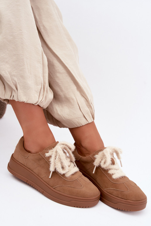 Faux suede sneakers with fur and laces Kobbo 79655 brown