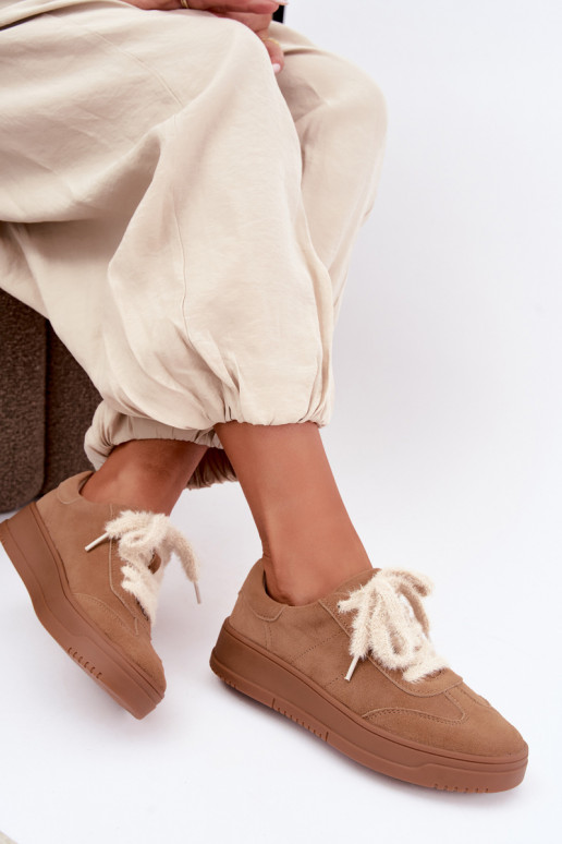 Faux suede sneakers with fur and laces Kobbo 79655 brown