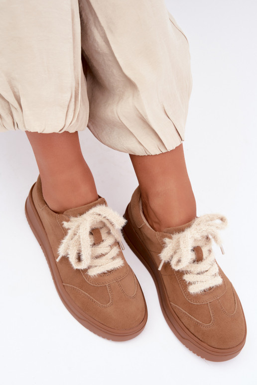 Faux suede sneakers with fur and laces Kobbo 79655 brown