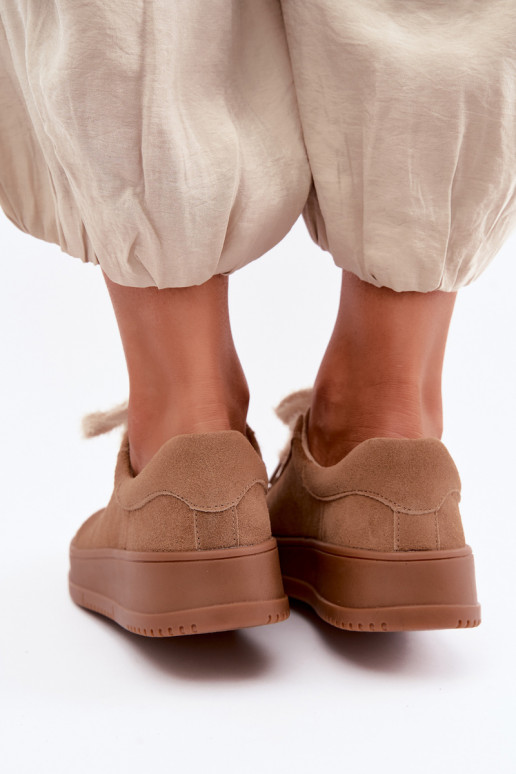 Faux suede sneakers with fur and laces Kobbo 79655 brown
