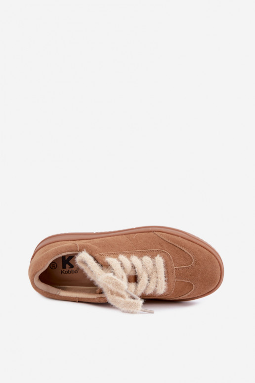 Faux suede sneakers with fur and laces Kobbo 79655 brown