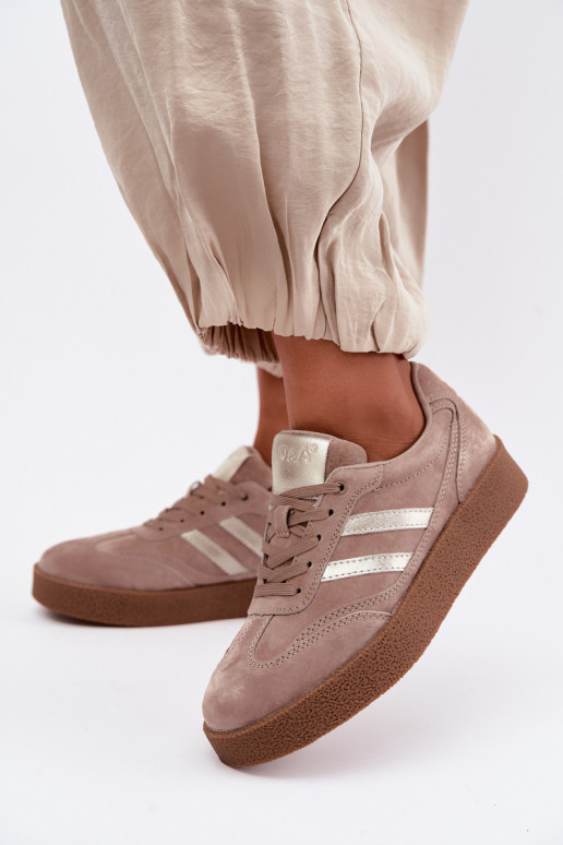 Leather women's sport shoes with platform D&A LR62-7107 sand