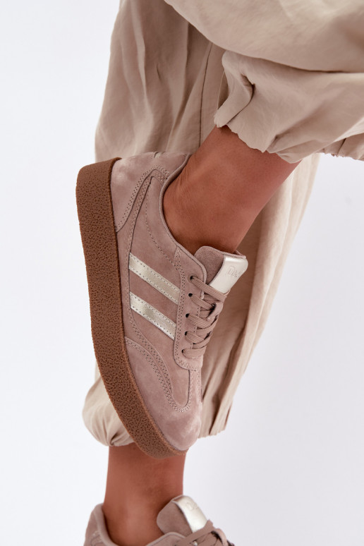 Leather women's sport shoes with platform D&A LR62-7107 sand