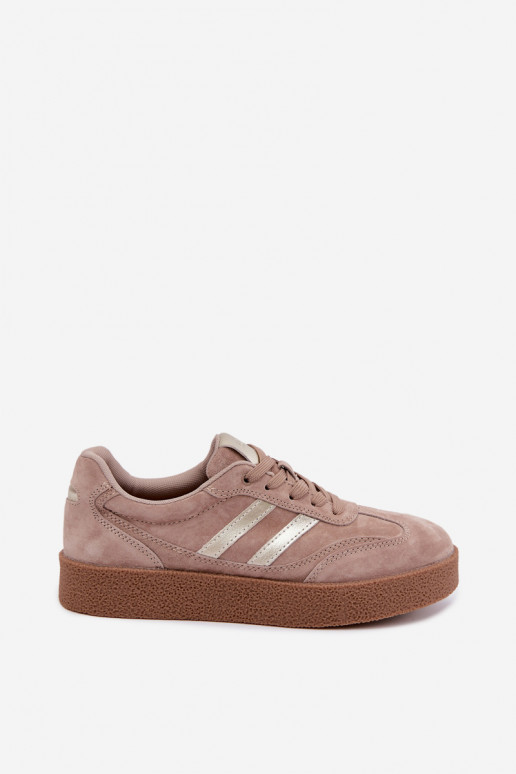 Leather women's sport shoes with platform D&A LR62-7107 sand