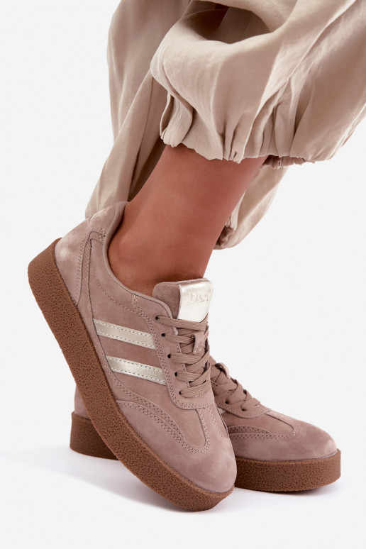 Leather women's sport shoes with platform D&A LR62-7107 sand