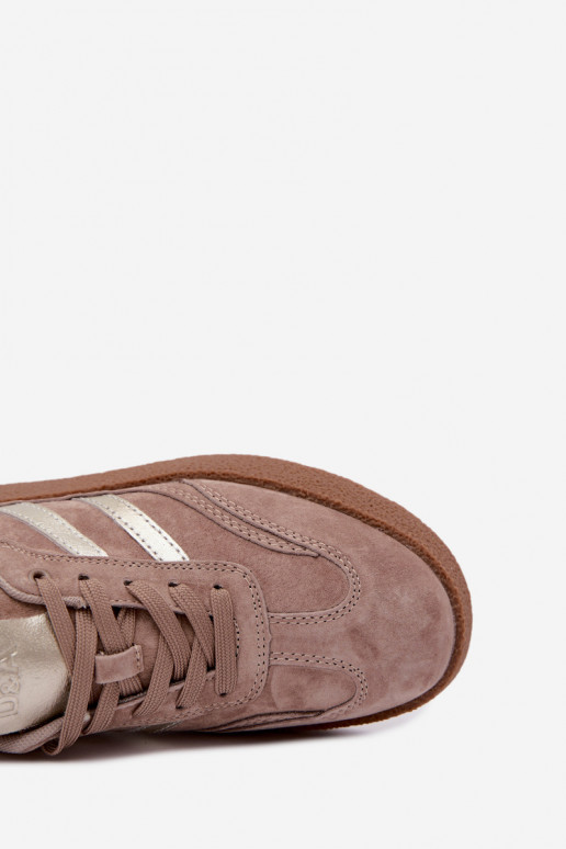 Leather women's sneakers with platform D&A LR62-7107 sand