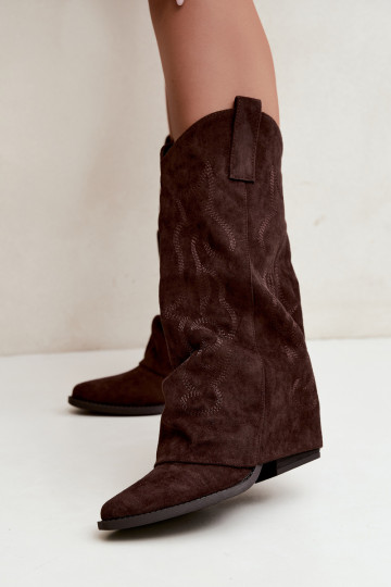 Wrinkled cowboy-style knee-high boots with heels and stitched shaft chocolate Ives 2